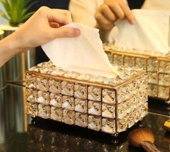 Fancy Golden Tissue Box luxury Crystal Stones Box For Vanity Dresser Table Home Decor (Gold)